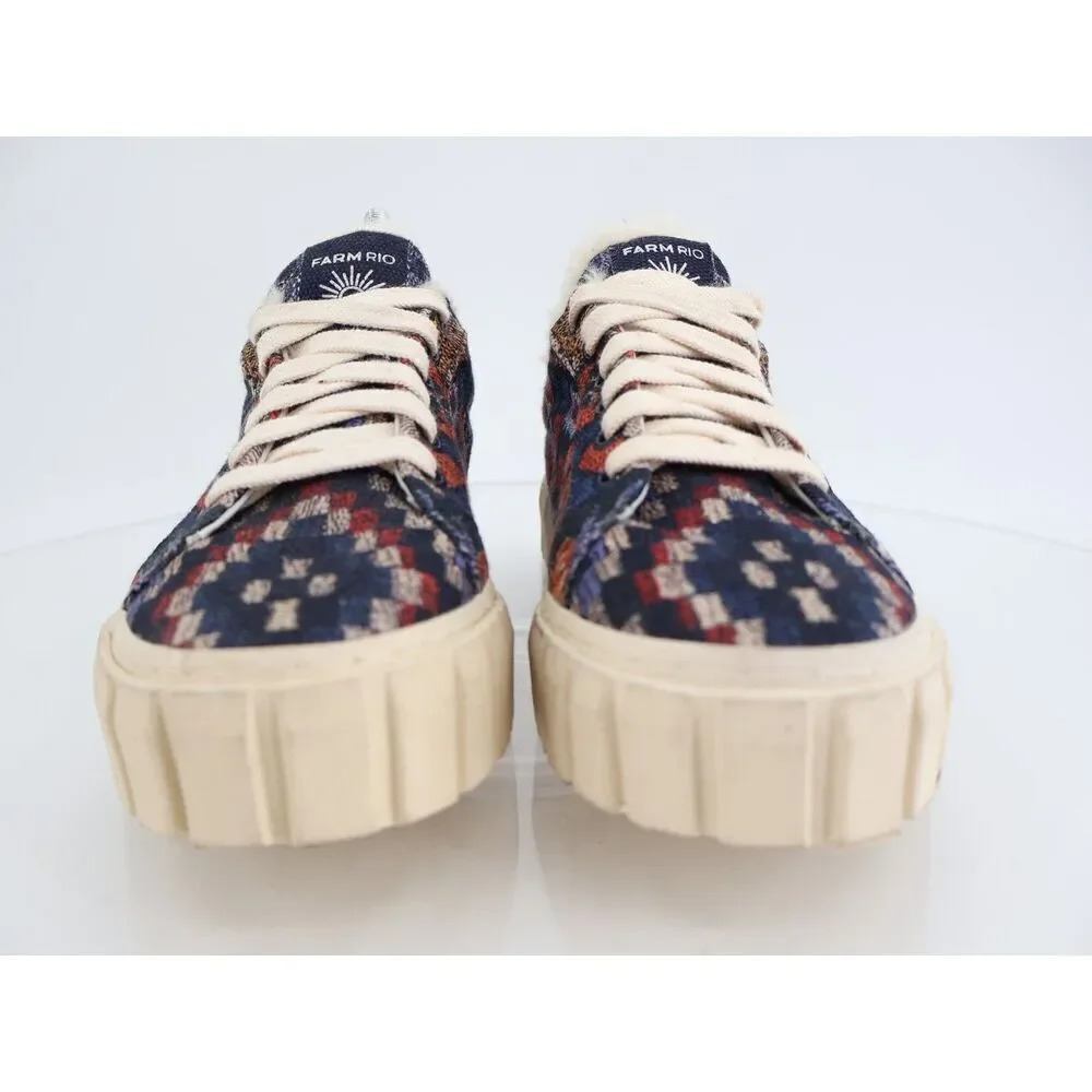 Farm Rio Ainika Floral Platform Sneaker Size 8.5 Blue Fabric Lace Up Shoes